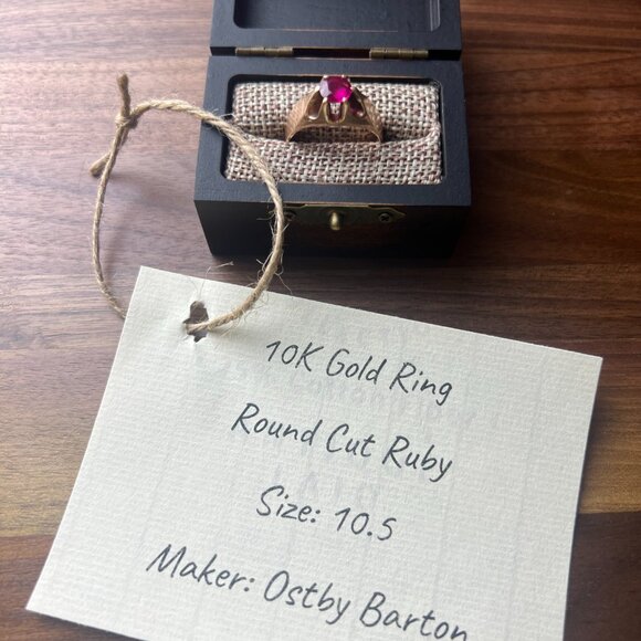 10k gold ruby ring made by ostby barton jewelry company. Size 10.5 - Picture 3 of 10